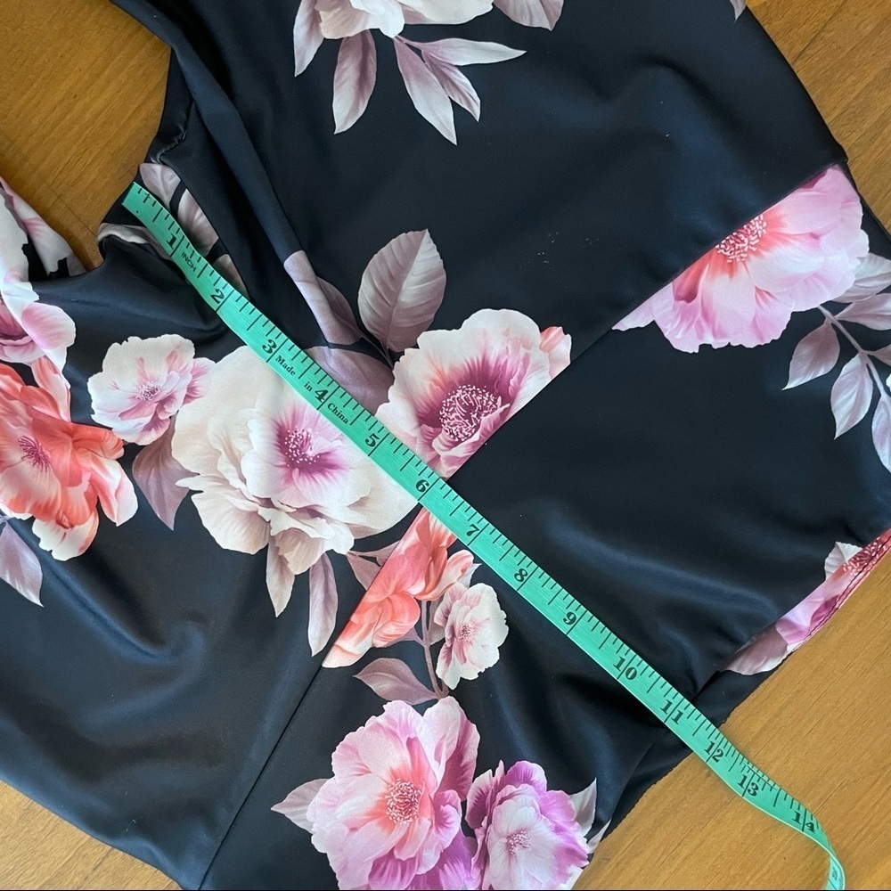 Onzie Hot Yoga High Rise Black Pink Floral Pure Barre Full Length Legging M/L - Picture 5 of 8